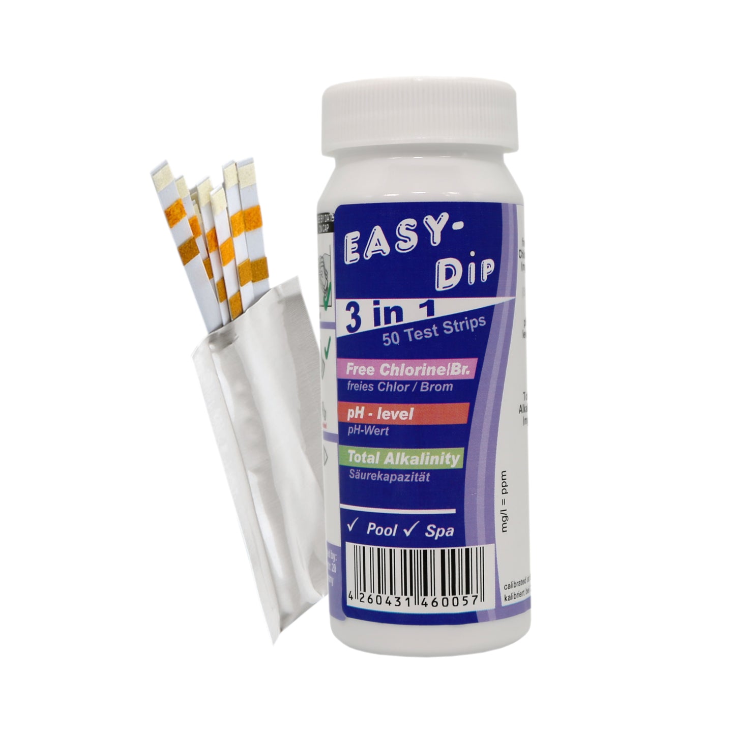 Teststreifen 3 in1 für Chlor, Brom, Alkalinität & pH