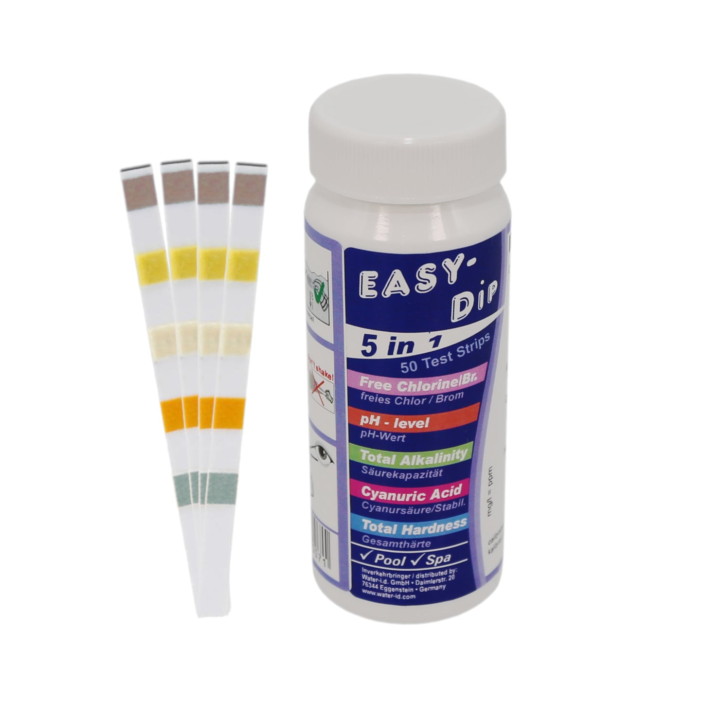Teststreifen 5 in1 für Chlor, Brom, Alka, Cyanursäure, Härte & pH