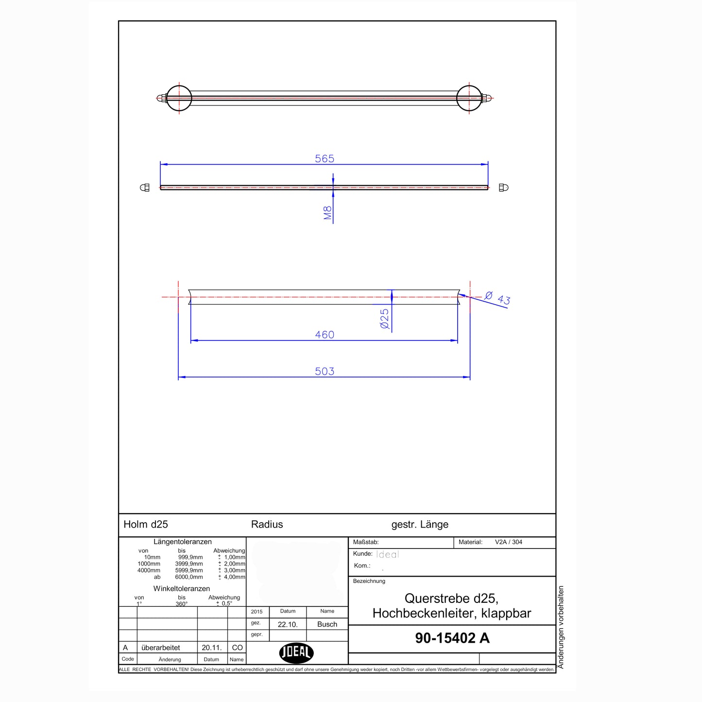 Hochbecken Sicherheitsleiter V2A - 3/3 Stufig - 1m/1m