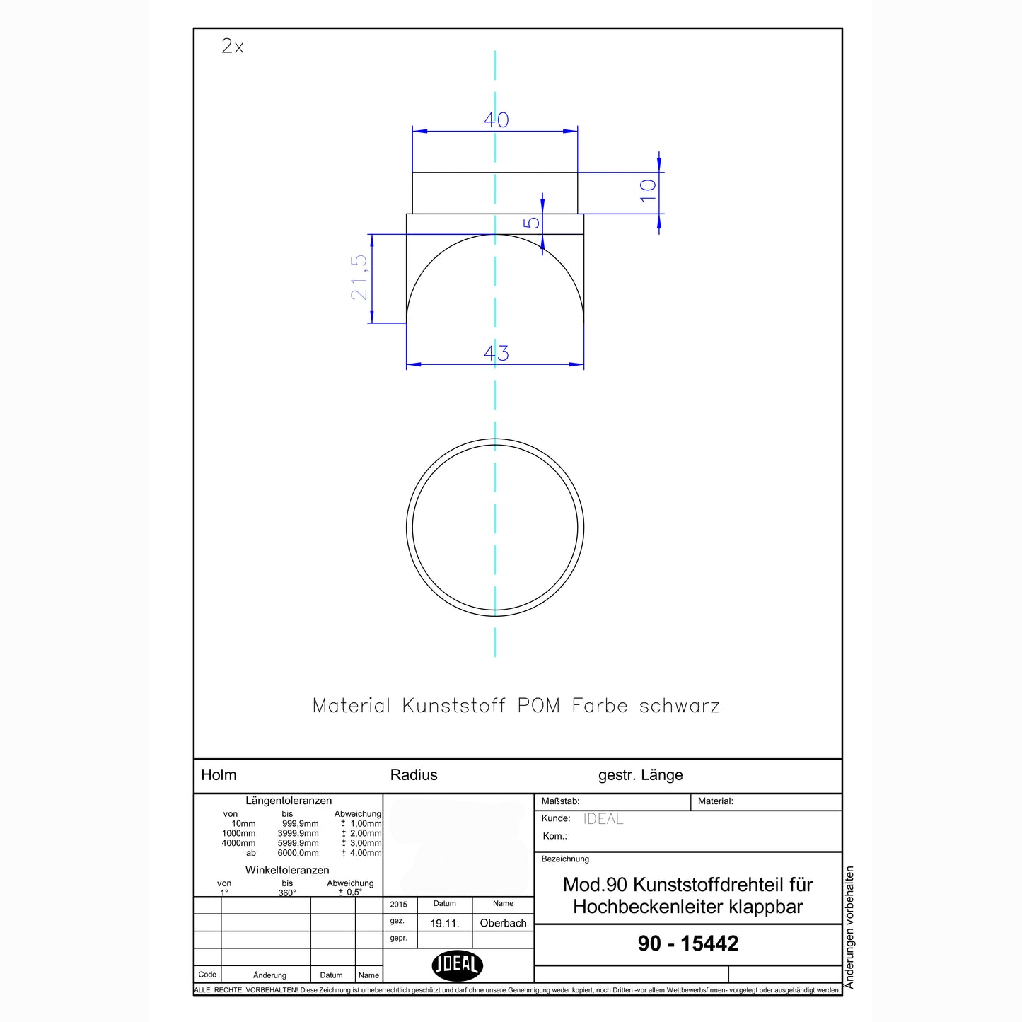 Hochbecken Sicherheitsleiter V2A - 3/3 Stufig - 1m/1m