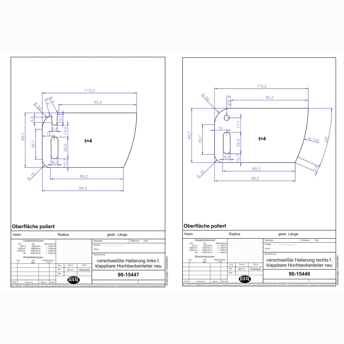 Hochbecken Sicherheitsleiter V2A - 3/3 Stufig - 1m/1m