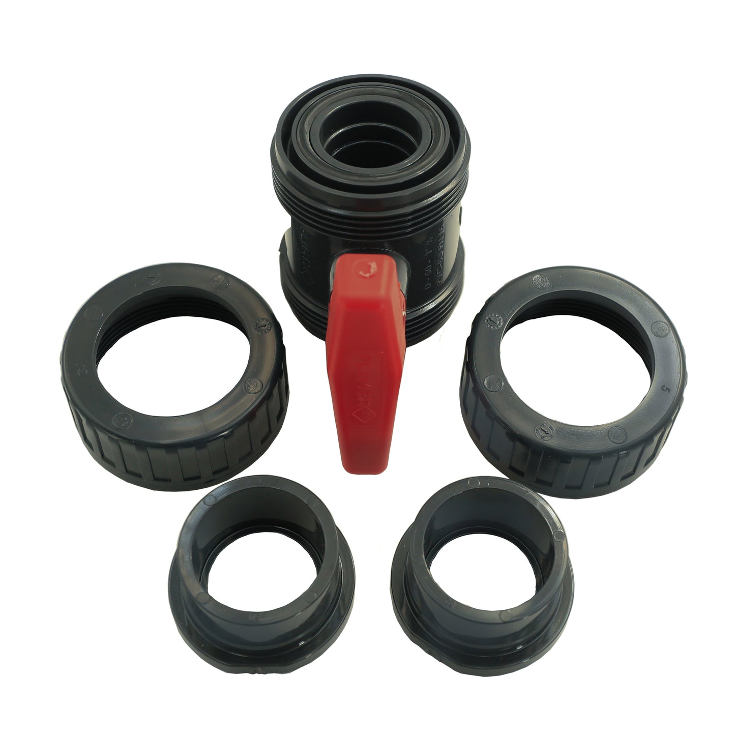 PVC Kugelhahn roter Griff 50mm Klebemuffe