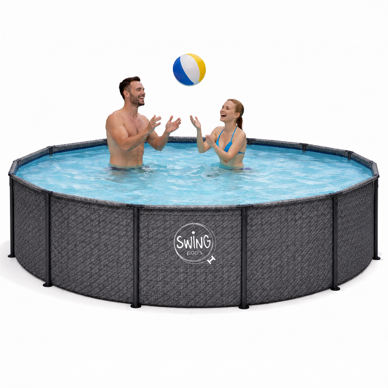 Frame Pool Rund - Grau - 366 x 91 cm (Fischgrätenmuster)