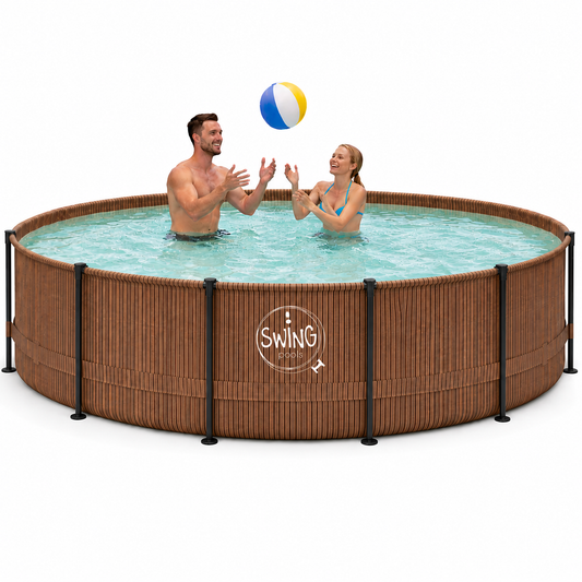 Frame Pool Rund - Holzoptik - 366 x 91 cm