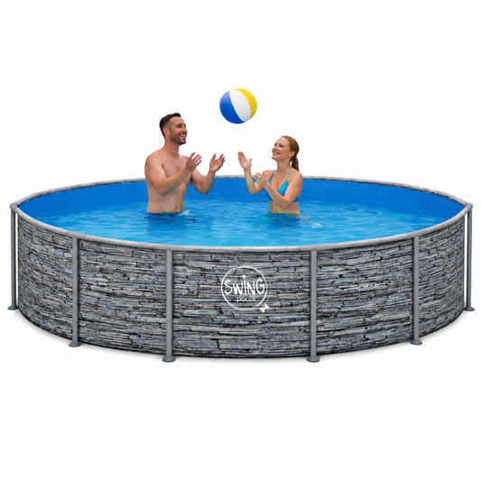 Frame Pool Rund - Steinoptik - 366 x 91 cm