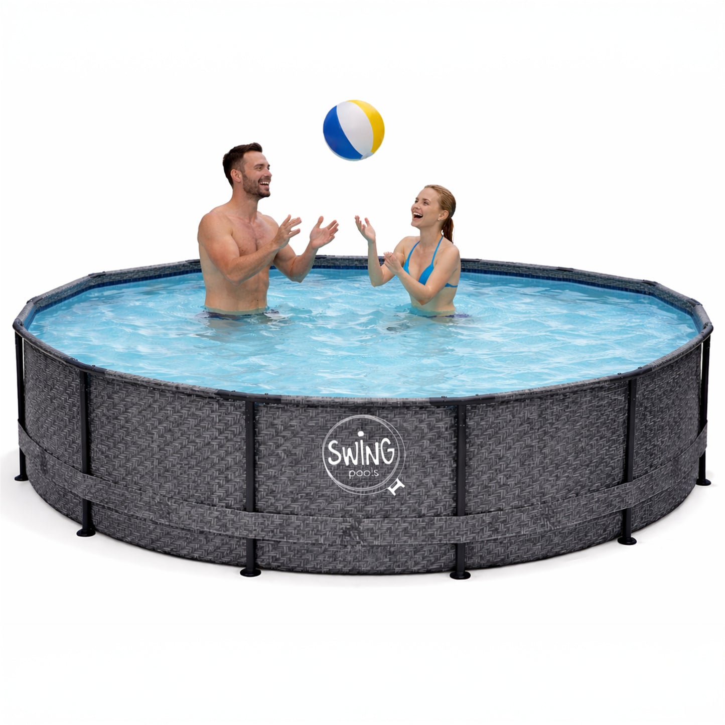 Frame Pool Rund - Grau - 366 x 91 cm (Fischgrätenmuster)