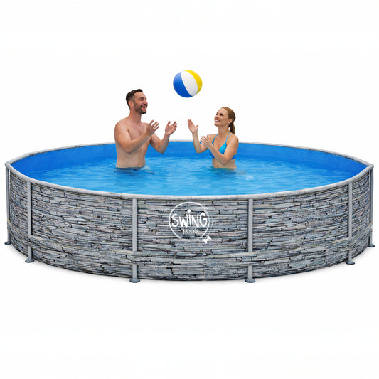 Frame Pool Rund - Steinoptik - 305 x 76 cm