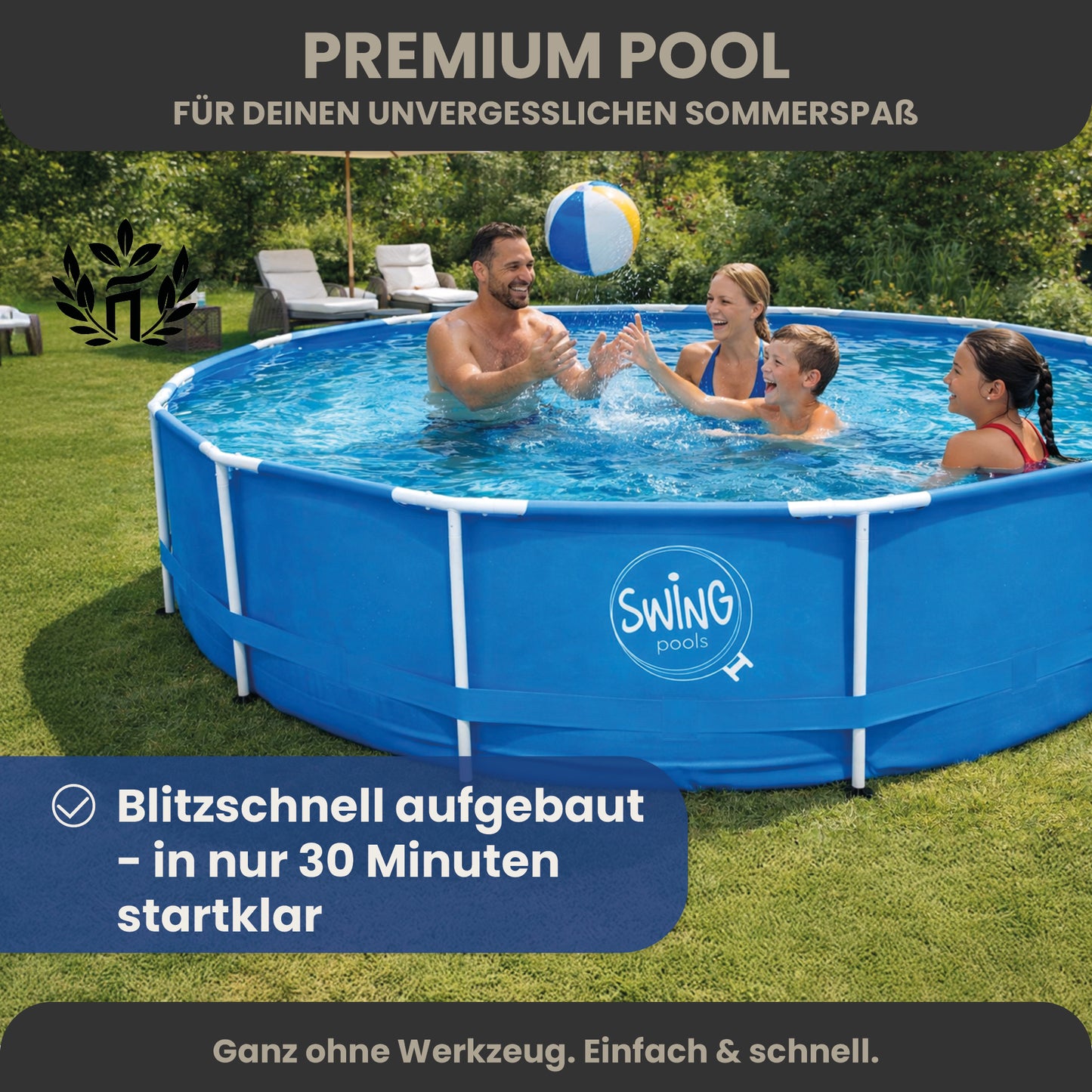 Frame Pool Rund - Steinoptik - 366 x 91 cm