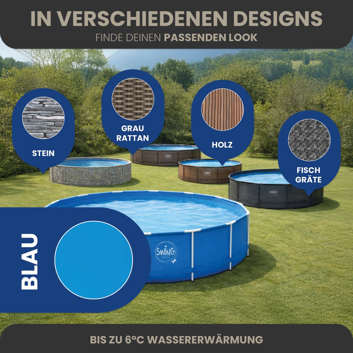 Frame Pool Rund - Steinoptik - 366 x 91 cm