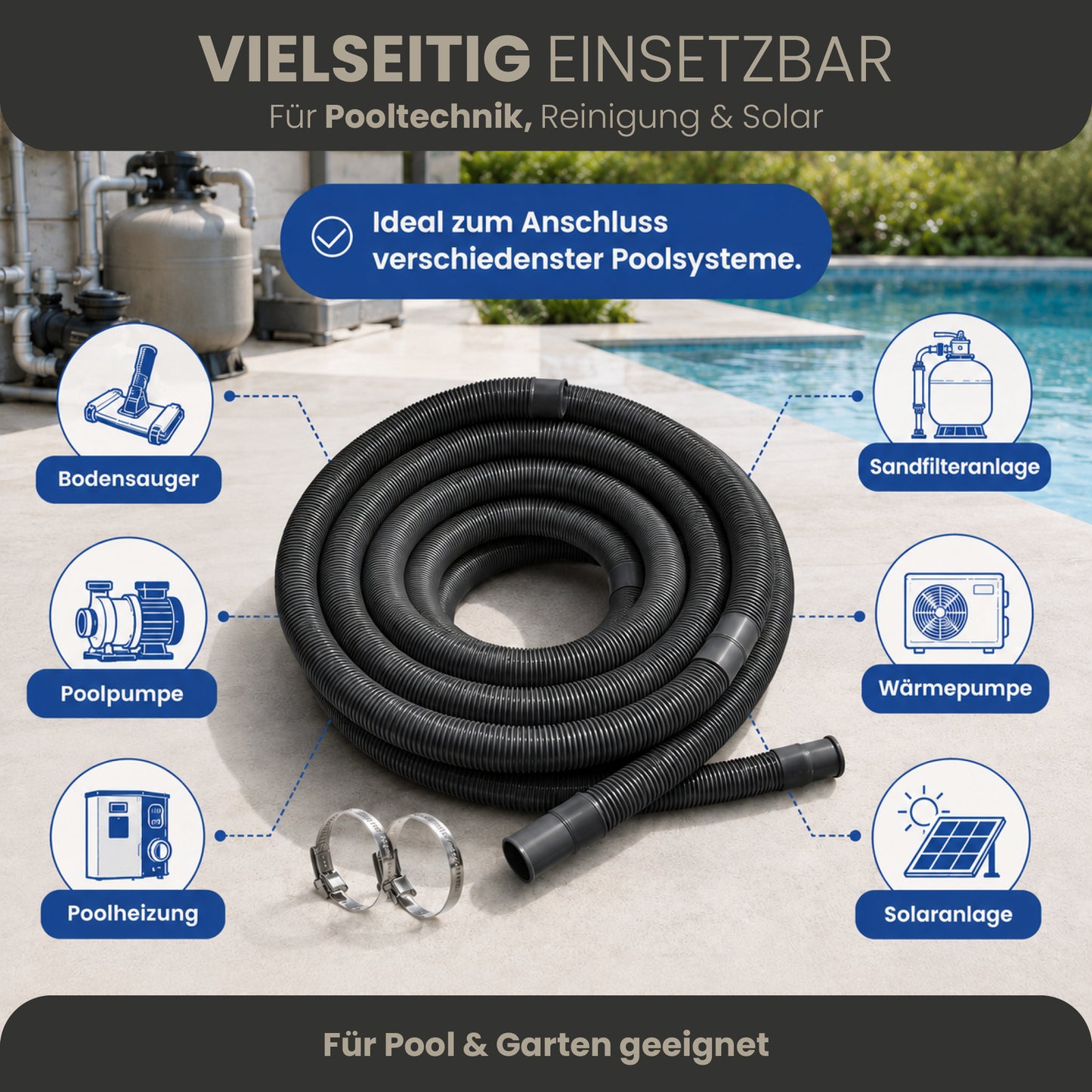 Schwimmbadschlauch - 1-15m in 32mm oder 38mm