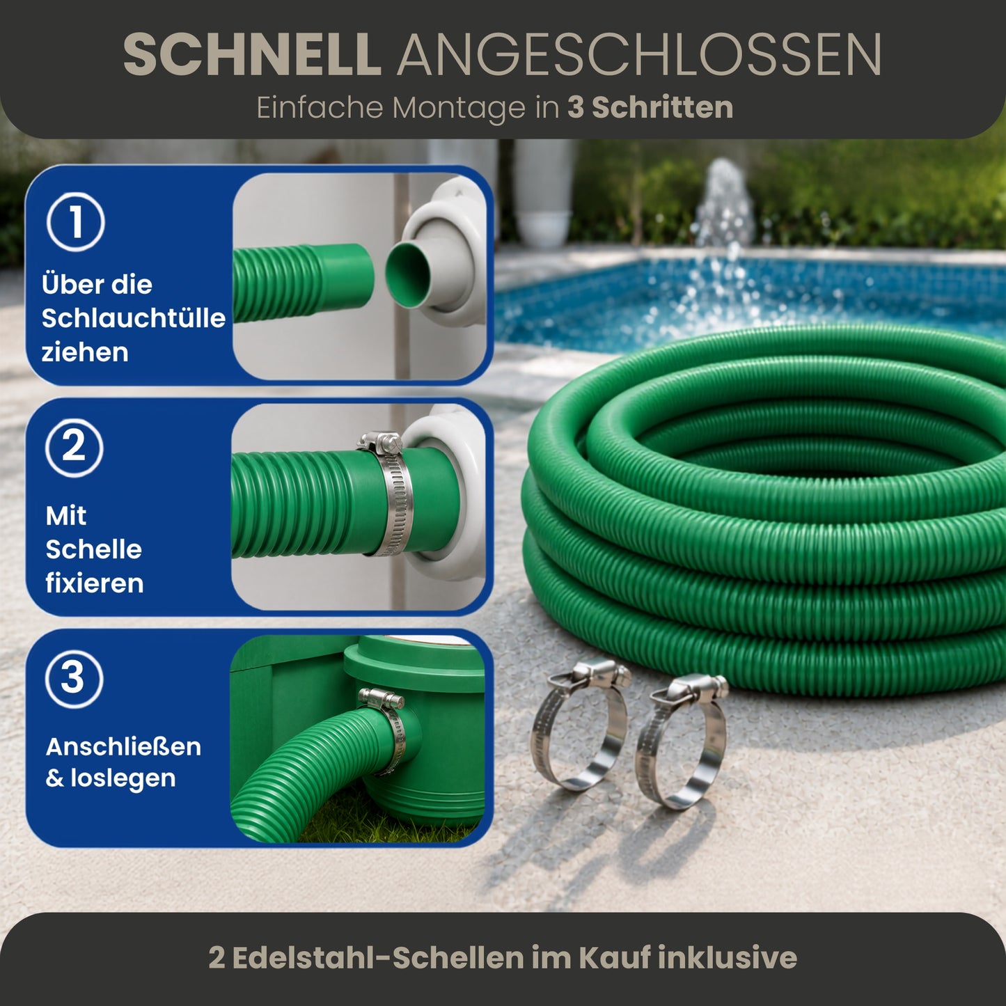 Schwimmbadschlauch - 1-15m in 32mm oder 38mm