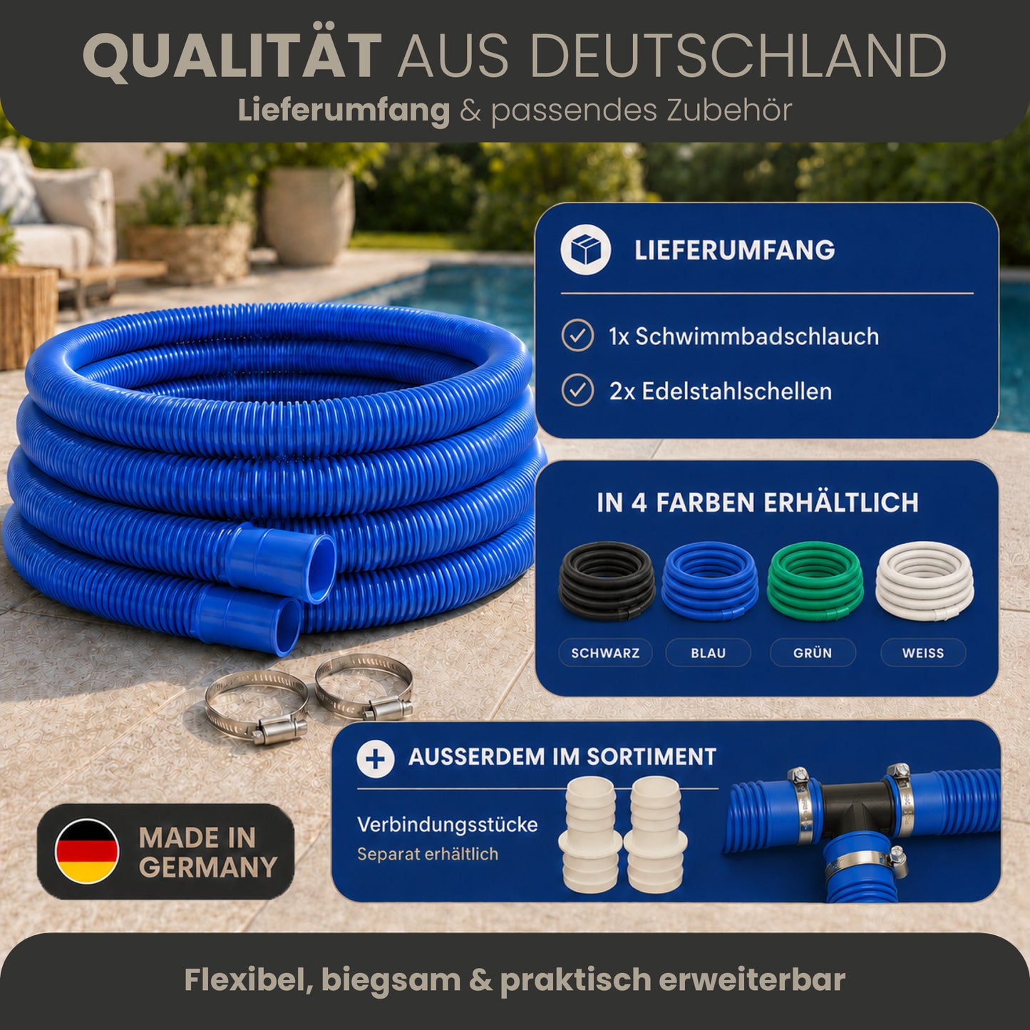 Schwimmbadschlauch - 1-15m in 32mm oder 38mm