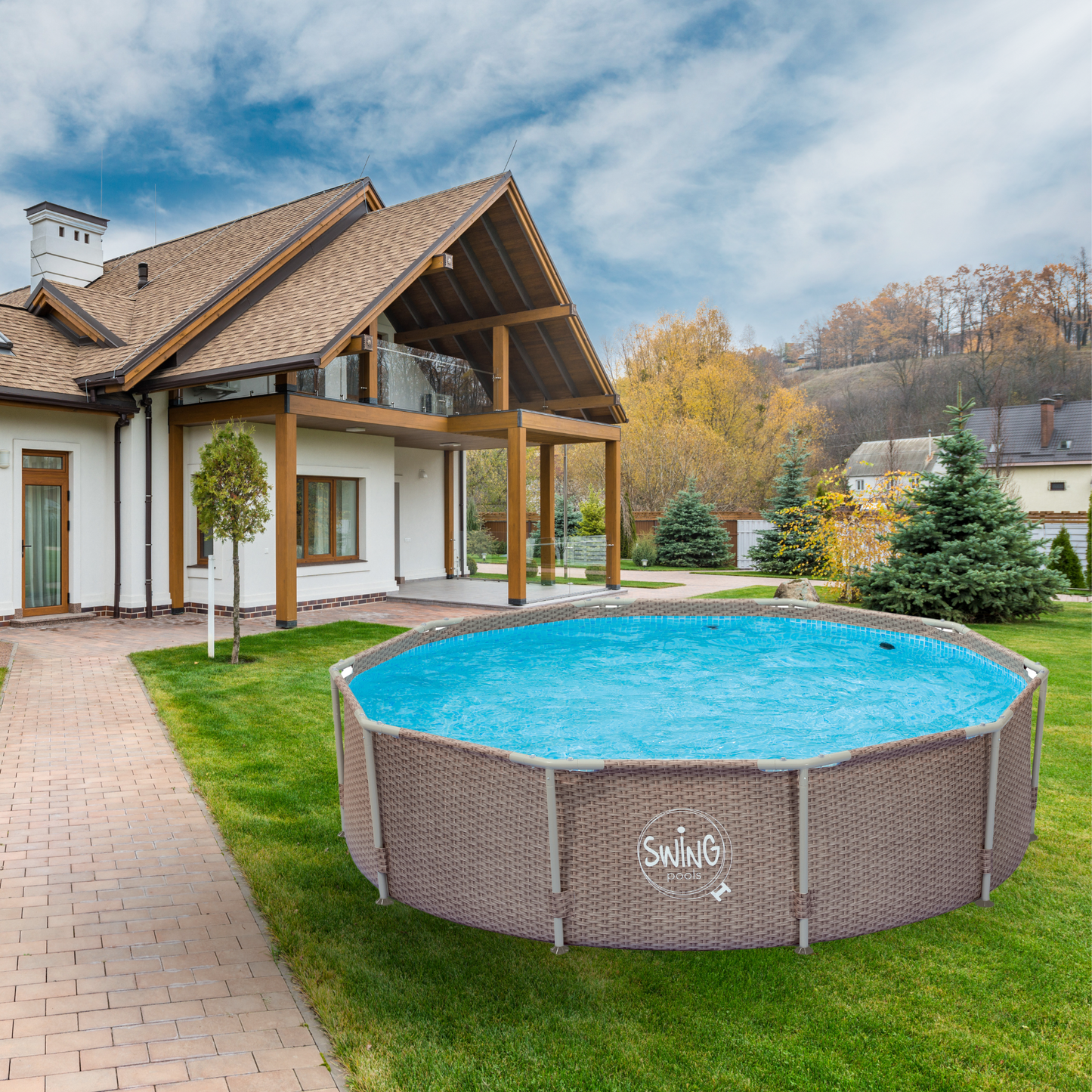 Frame Pool Rund - Grau - 305 x 76 cm (Dreifaches Korbflecht)