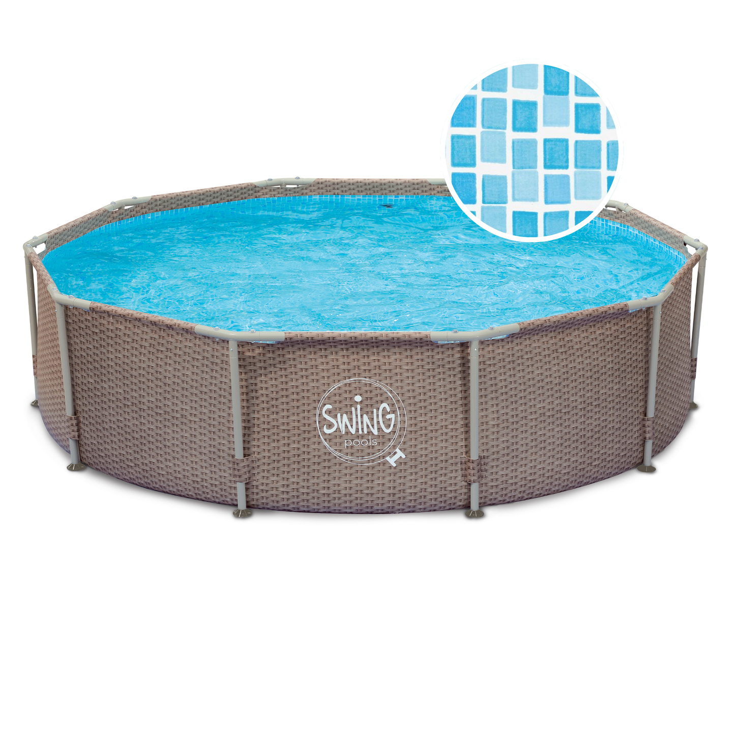 Frame Pool Rund - Grau - 305 x 76 cm (Dreifaches Korbflecht)